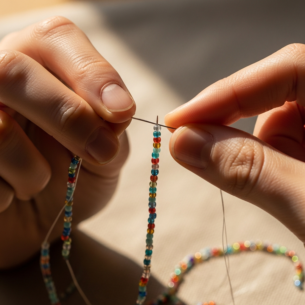 Бисероплетение — руки в процессе работы